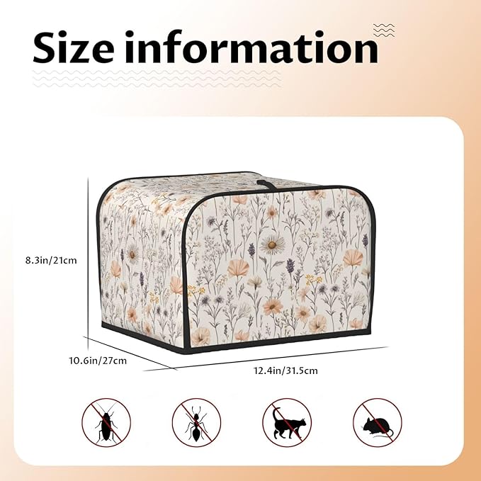 Toaster Cover 4 Slice Vintage Botanical Flower Leaf Kitchen Small Appliance Covers with Pockets Dust and Fingerprint Protection