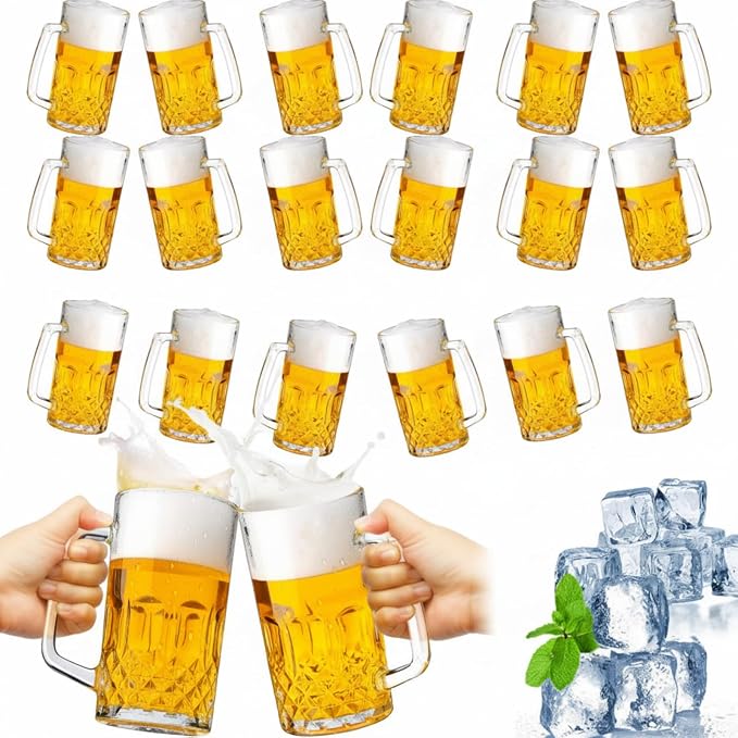 Reallnaive 20 Pack 18 oz Beer Mugs for Oktoberfest Freezer Glass Beer with Handles Mugs Steins German Large Heavy Cups for Men Drinking Gifts (Diamond Style)