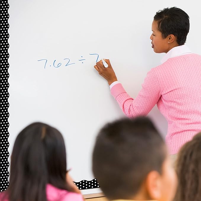 Strong & Wide Magnetic Borders for Classroom Whiteboard - Visible Magnetic Strips for Teachers (4 Designs Available) | Wavy Polka Dot - Black | 12 Strips of 24X1.75 Inch - 24 Feet Total