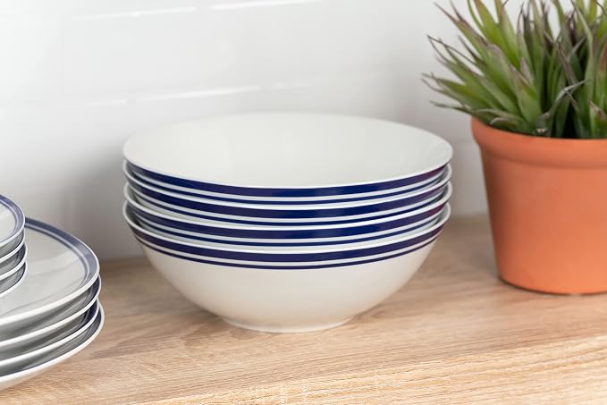 10 Strawberry Street Café Stripe 16 Piece Coupe Dinnerware Set, Blue