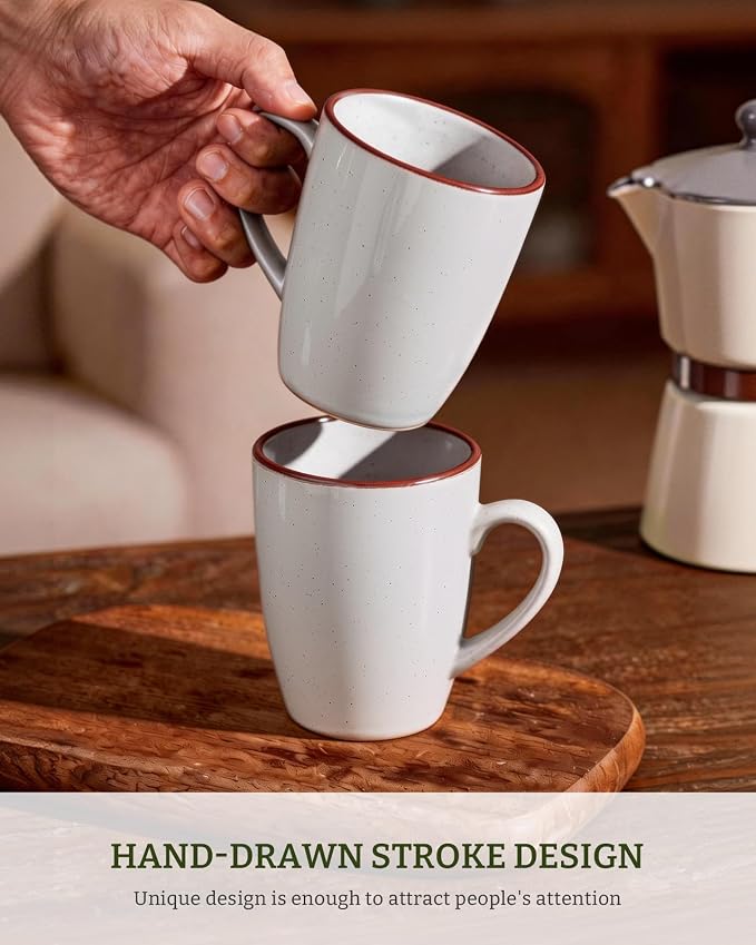 famiware Venus Coffee Mugs for 6, 13 oz Mug Set, Dringking Cup with Handle for Coffee, Tea, Cocoa, Milk, White