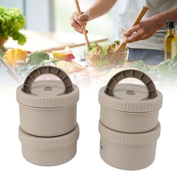 ZJchao Insulated Lunch Box, Thermal Food Container, 316 Stainless Steel Round Sealed Leak Proof, 4 Boxes with Bag