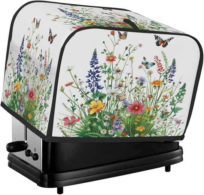 Beautiful Flowers And Grass 4 Slice Toaster Cover Dust And Fingerprint Bread Maker Cover Bakeware Protector Washable Appliance Covers Kitchen Accessories For Home Kitchen Women Gift