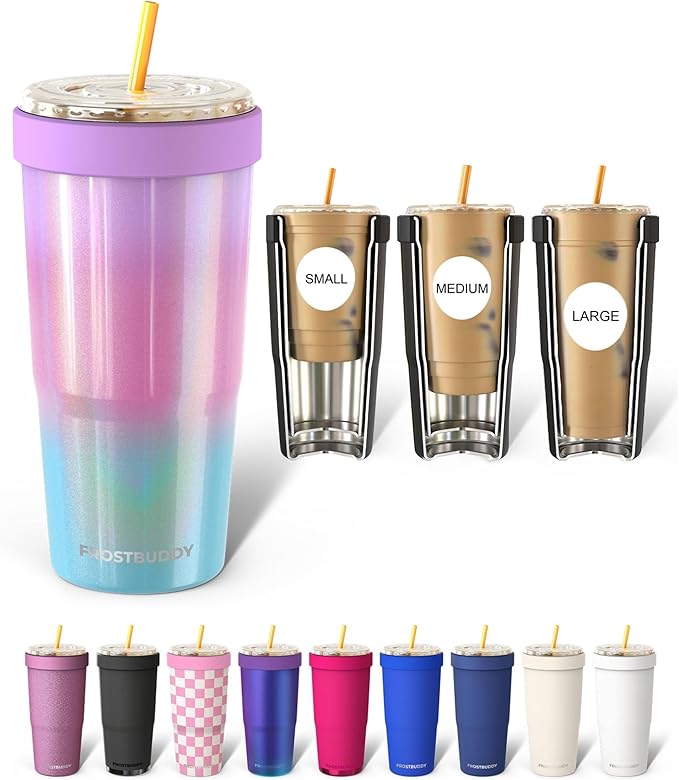 Frost Buddy Togo Buddy 30 oz Stainless Steel Vacuum Insulated Tumbler To Go Coffee Cup – Iced Coffee Cups, Iced Coffee Sleeve, Travel Mug, Thermal Cup for Hot & Cold Drinks, Dunkin Cup (Cotton Candy)