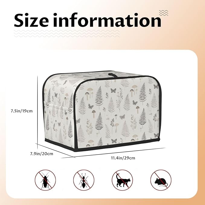 2 Slice Toaster Cover for Kitchen Botanical Leaf Butterfly Mushroom aterproof and Dustproof Toaster Dust Cover with Side Pockets Decorative Universal Cover for Wide Slot Toasters and Small Appliances