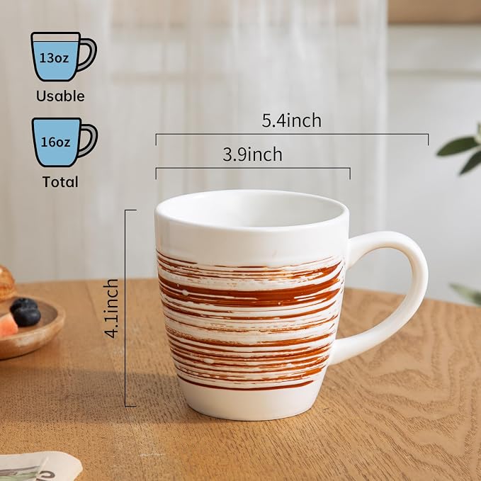 YUN TAO 16 oz Coffee Mugs Set of 4, Large Ceramic Cups with Big Handle for Latte Tea Matcha, Dishwasher Safe Home Office Gift Set