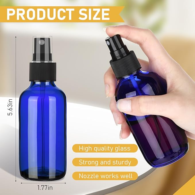 Maxcheck 50 Pieces 4oz Small Glass Spray Bottles for Essential Oil Empty Spray Mist Bottle Empty Fine Mist and Refillable Mister Refillable Liquid Containers for Perfumes, Cleaning (Blue)