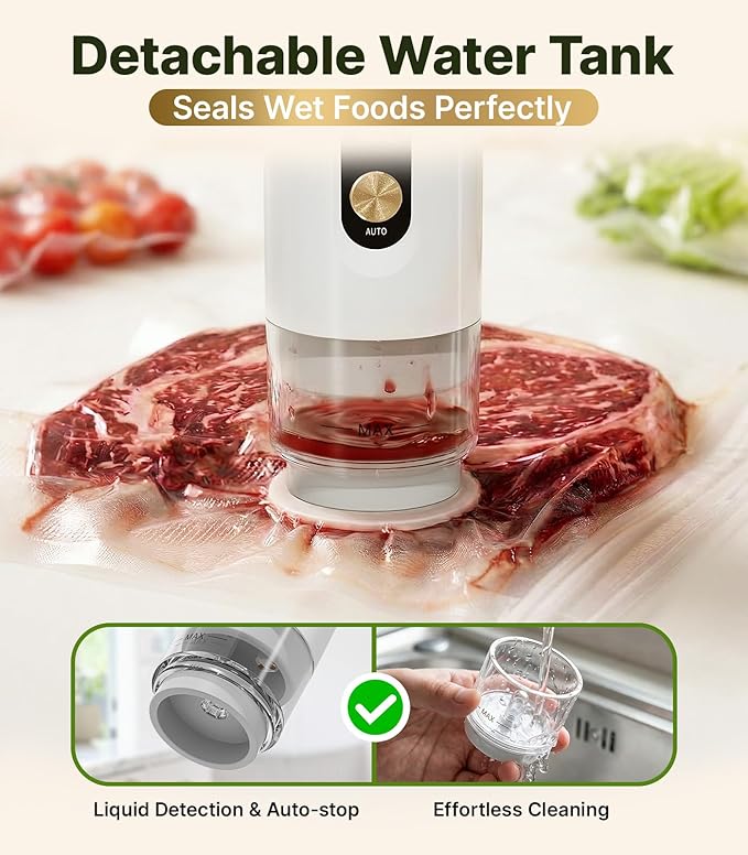 Compact Handheld Vacuum Sealer for Food, Portable Wireless Vacuum Sealer with 60kPa Suction, Dual Modes, Visible Water Reservoir, Includes Complete Set for Food Preservation