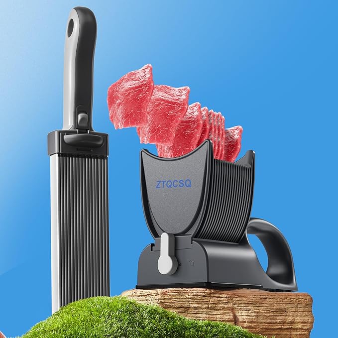 New Meat Slicer for Fresh Raw Meat (Steady Grip), Manual Cutter Slicer, 17 Blades Once Get 18 Slices, Slicing Shredding (2 or 4 mm), Meal Prep, Beef Pork Mutton for Cooking BBQ Hot Pot -Black