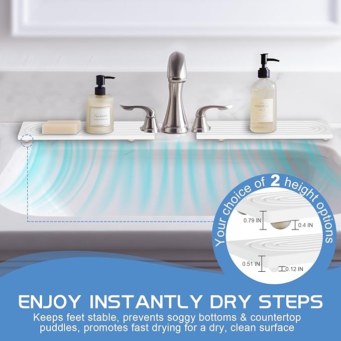 Stone Faucet Mat for Kitchen Sink, Water Absorbent Fast Drying Stone Tray for Sink , Quick Dry Diatomite Splash Guard for Bathroom Counter to Prevent Moisture Buildup, 30" x 4", White