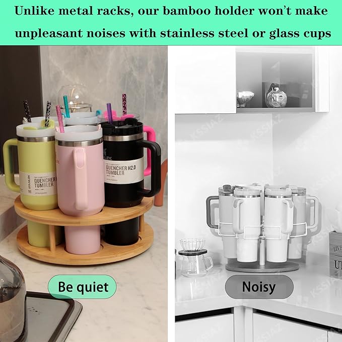 7 Slots Water Bottle Organizer for Stanley Cup Tumbler Accessories Owala Bottle Holder Rotatable Drying Rack Storage for Kitchen Cabinet Countertop Pantry Organizers for Gift, Natural Wood