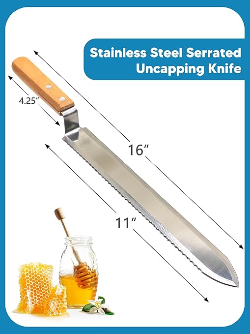 10 PCS Honey Harvesting Beekeeping Tool Kit, 5 Gallon Bucket with Gate, 50 Pairs Gloves, 58-90% Brix Scale Range Honey Moisture Tester, Honey Pail Kit Gate Strainer Uncapping Knife Scraper