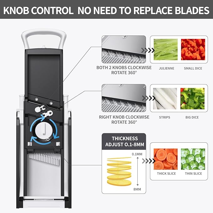 QYKIC Upgrade Safe Mandoline Slicer for Kitchen, Vegetable Chopper and Slicer, Potato Slicer Thickness Adjuster, French Fry Cutter, Kitchen Chopping Artifact (White)