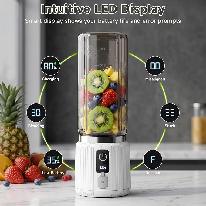 COKUNST Portable Blender, Personal Blender for Smoothies and Shakes with LED Display, USB C Charging Juice Mixer, Small Smoothie Maker with 8 Blades for Home, Outdoors, Travel, Office, 17oz, White
