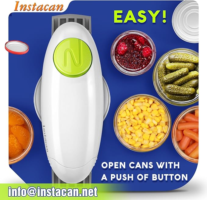 INSTACAN Higher Torque and One Touch Electric Jar Opener Easy Remove Almost Size Lid with Auto-Off, Powerful Bottle Opener for Arthritic Hands, Automatic Jar Opener for Weak Hands and Seniors (White)