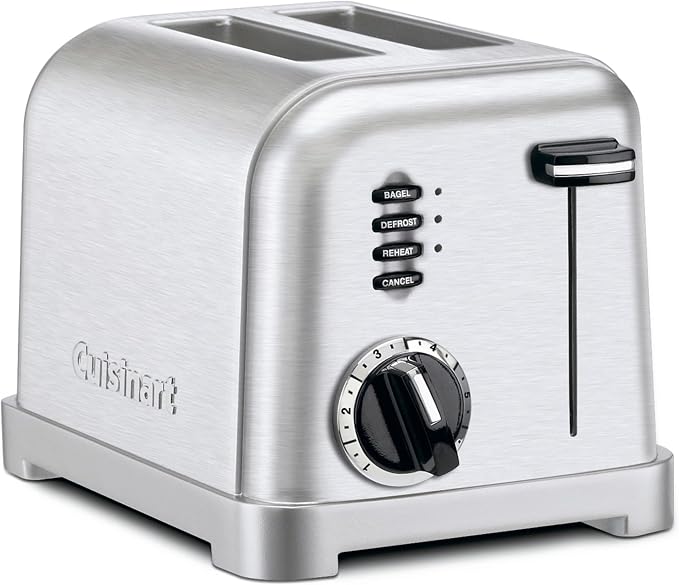 Cuisinart CPT-160P1 Metal Classic 2-Slice Toaster, Brushed Stainless Steel, 6 Shade Settings, 1.5" Wide Slots for Bagels & Bread, Defrost/Reheat Functions, Extra-Lift Lever, Slide-Out Crumb Tray