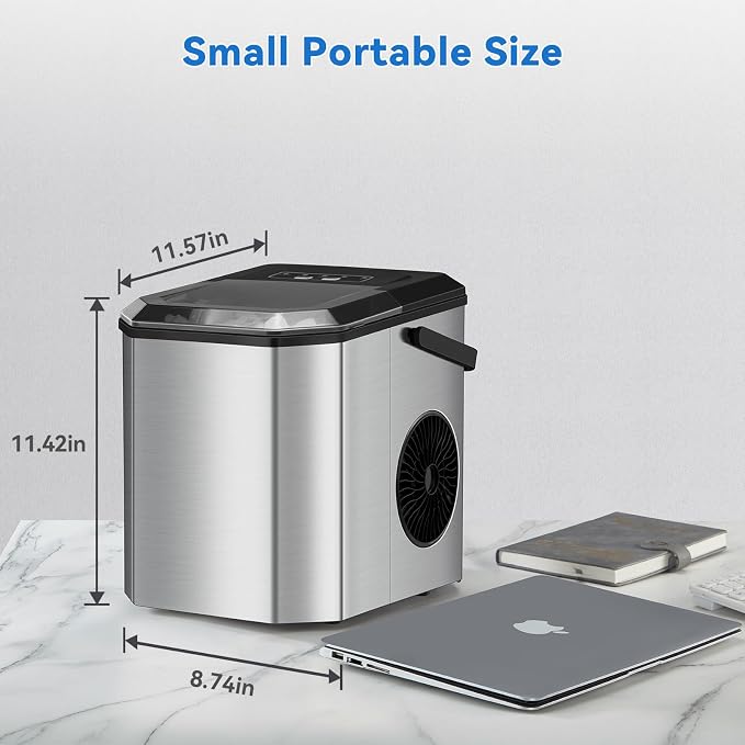 Countertop Ice Maker, 26 lbs in 24 Hours, 9 Bullet Ice Cubes Ready in 6 Mins, Portable Ice Machine with Handle, 2 Sizes Ice Cubes, with Ice Scoop and Basket for Home/Kitchen/Bar/RV