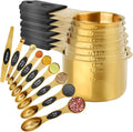 Gold Magnetic Measuring Cups & Spoons Set of 16, 7 Stainless Steel Measuring Cups, 8 Double-Sided Measuring Spoons & 1 Leveler, Premium Finish Baking Tools Kitchen Gadget for Dry & Liquid Ingredients