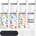Draheri 12 Oz Sublimation Tumblers Blanks Bulk, Sublimation Cups for Kid with Straw and Brush, Stainless Steel Double Wall Insulated Mugs, Individually Boxed (8 Pack)