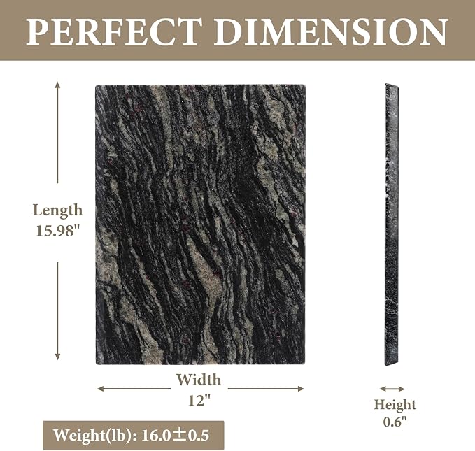 Koville Brazilian Natural Granite Cutting Board for Kitchen, 16x12inch Large Hand Crafted Stone Slab for Cheese, Charcuterie, Pastry Board - Wedding Gift, House Warming Gift