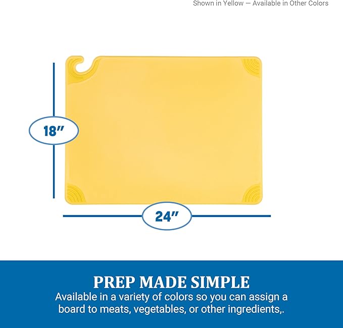 San Jamar Saf-T-Grip Cutting Board with Molded-in Ruler, Plastic Chopping Board for Kitchen, 18" x 24" x 0.5", 6 Count, White