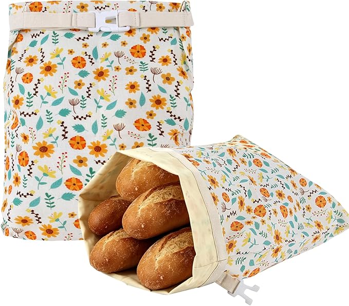 2-Pack Beeswax Bread Bags for Sourdough & Homemade Bread，Reusable Cotton Storage Bags，Extra Large Airtight Food Keeper to Keep Fresh