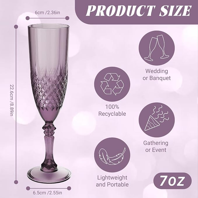 Plastic Champagne Flutes, Champagne Glasses Bulk, Reusable Unbreakable Acrylic Wine Glasses Goblets for Weddings Bachelor Parties Toasting Bridal Shower (48, Dark Purple)