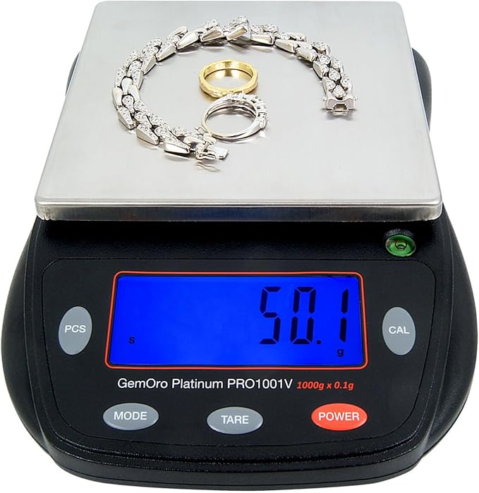 GemOro Platinum PRO1001V | Durable Precise Jewelers Countertop Portable Scale | Digital Precision Tool with Expert Professional Reading & Accuracy 1000g x 0.1g Readability (Black)