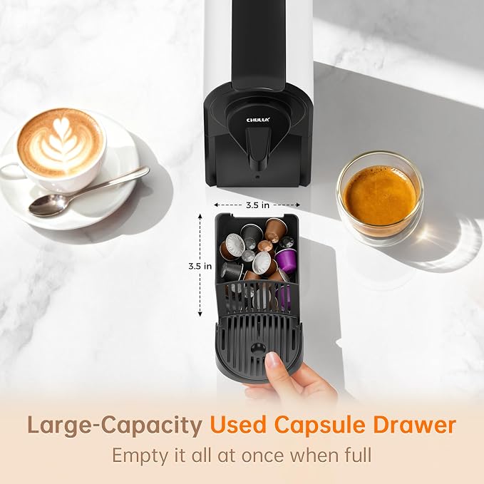 CHULUX Upgrade Bafè-Pro Espresso Machine for Nes Original Pods, Single Serve Espresso Coffee Maker with Used Capsule Drawer, Fast Brewing, White