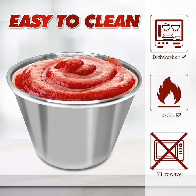 DJZZ 50 Pcs Metal Sauce Cups 2.5oz Ramekins, Stainless Steel Dipping Sauce Cups Metal Condiment Container Reusable Round Butter Dressing Restaurant Small Bowls (50)