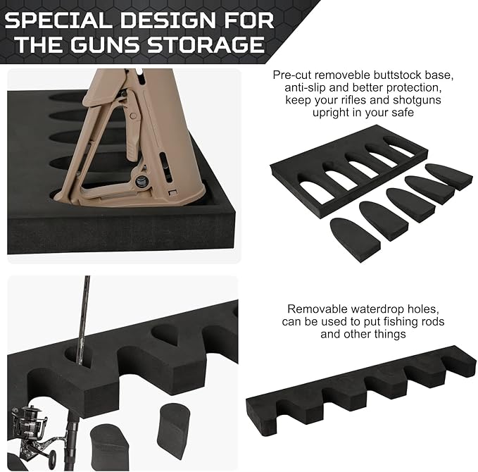 OCQOTAT Gun Rack for Gun Storage, Gun Safe Accessory for Rifles and Shotguns, Gun Holder in Gun Cabinet, Shotgun Rifle Rest, Foam Material with Magnetic Strip and Hook Strip , Gifts for Hunters