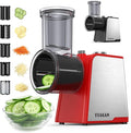 Electric Cheese Grater, 300W DC Motor Rotary Cheese Grater with 5 Different Shapes of Blades, Vegetable Cutter for Potato, Nuts, Kitchen Chopper with Non-slip Suction Base, Red