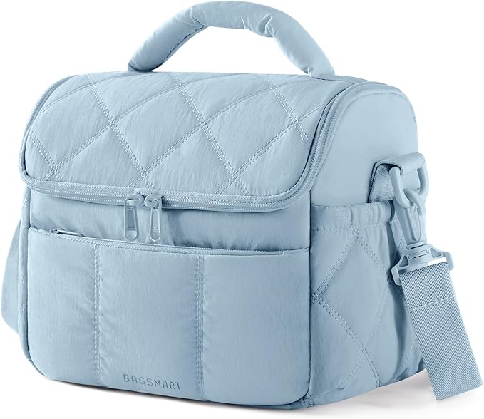 BAGSMART Insulated Lunch Bags for Women, Cute Quilted Lunch Box, Lightweight Puffy Padded Waterproof Lunch Tote, Reusable Lunch Cooler for Work Picnic Travel, Dusk Blue