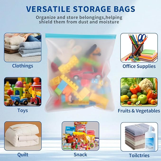 4 Pack Reusable 3 Gallon Freezer Bags Dishwasher Safe, BPA Free Reusable Freezer Bags 3 Gallon 16"x18", Leakproof Large Storage Bags for Food, Clothes, Travel, Moving (Multicolor 4 Pack)