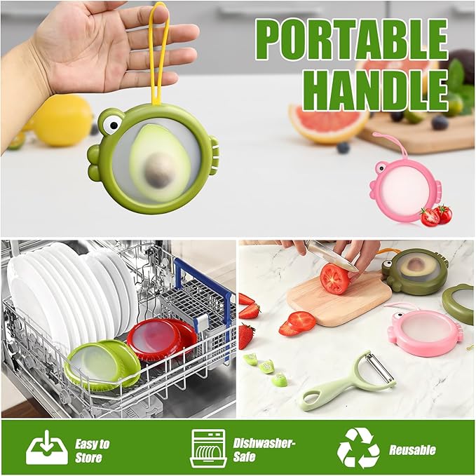 Set of 12 Fresh Food Containers with 2 Fruit Peeler, Fresh Pod, Reusable Silicone Storage Pods for Avocado, Onions, Tomatoes, Garlic – Freshness Seal for Fridge, Send Goods from Local Warehouse
