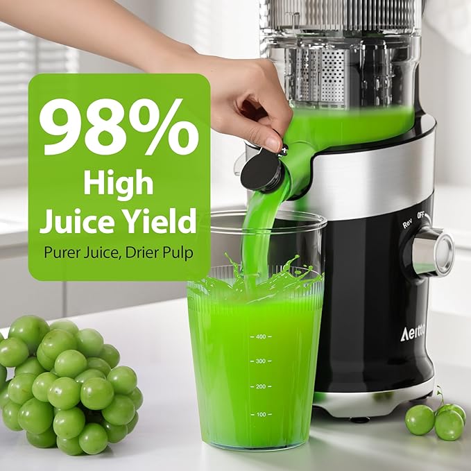 Aeitto Cold Press Juicer, Juicer Machines with 4.9" Large Feed Chute, Fits Whole Vegetables and Fruits, Professional Juice Maker, Easy to Clean, High Juice Yield, Easy to Assemble