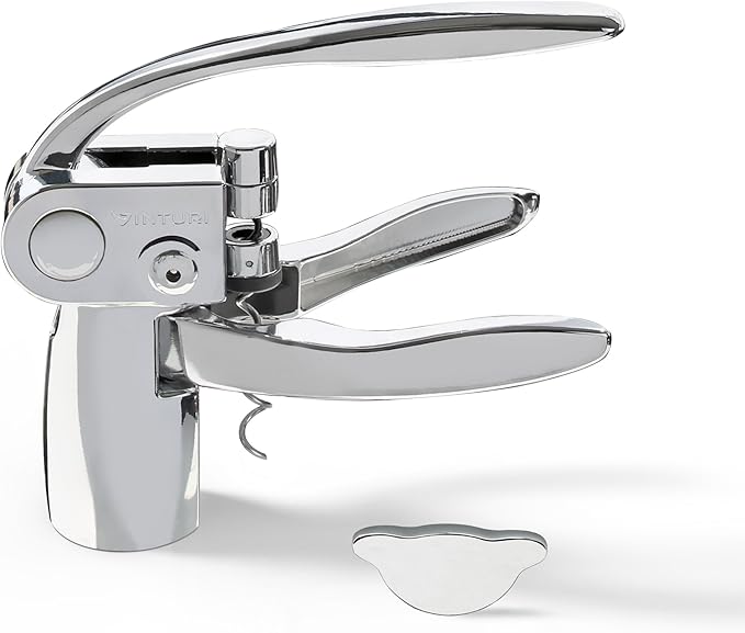Vinturi Lever Wine Opener Set made of Premium Chrome Wine Corkscrew with Replacement Spiral and Foil Cutter with Sleek, Durable Die-Cast Metal Design