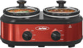 Sunvivi Double Slow Cooker,2 Pot Small Mini Crock Buffet Servers and Warmer,Dual Pot Oval Manual Slow Cooker with Adjustable Temp Removable Ceramic Pot,Stainless Steel, Total 2.5 Quarts Red