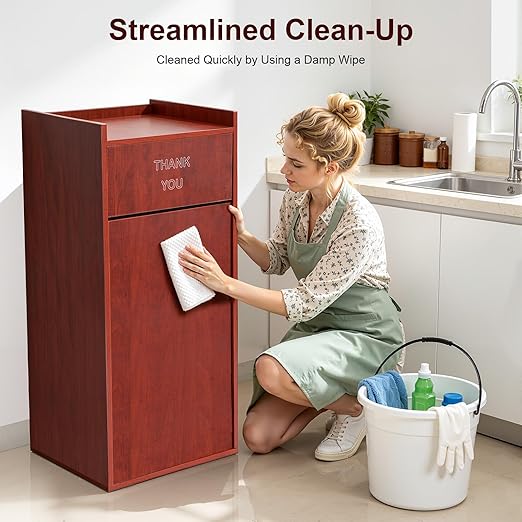 30 Gallon Commercial Trash Can, Wooden Trash Can Cabinet with Tray Holder Garbage Can withTrash Bag for Restaurants, Cafes, Kitchens, and Offices, Durable Garbage Receptacle (Brown)