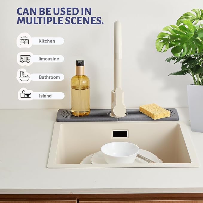 Stone Faucet Mat for Kitchen Sink, Faucet Mat Fast Drying Diatomite, Sink Splash Guard Water Absorbing Stone Tray for Sink, Counter Protector for Kitchen & Bathroom