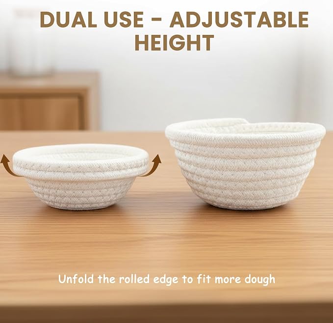 Mini Bread Dough Proofing Basket (5.5'', Set of 6), Natural Cotton Rope Mini Banneton Basket & Liner, Sourdough Banneton Basket for Bread Bowls & Small Loaves