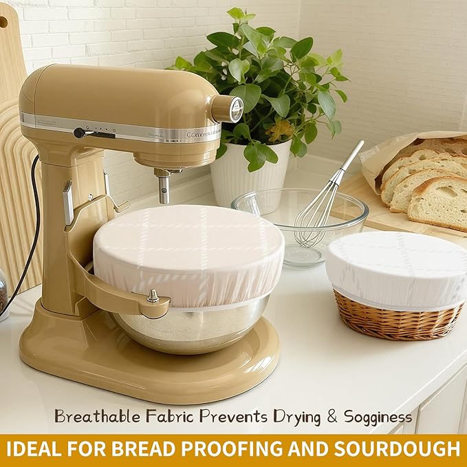 Reusable Bowl Covers for Bread Proofing- 3pc Beeswax Bowl Covers Reusable 8/10/12 Inch, 100% Organic Cotton, Elastic Cover for Sourdough- Shower Caps for Sourdough Bread, Dough Proofing & Food Storage