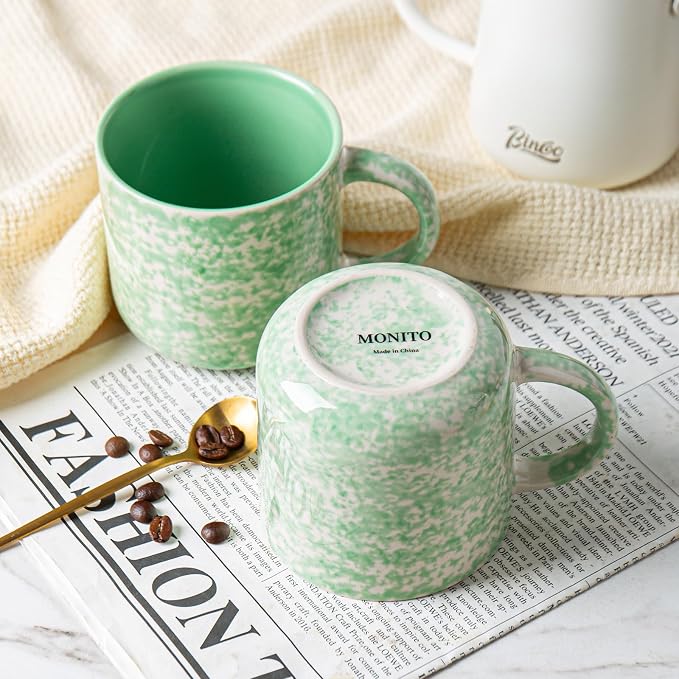 MONITO 12 OZ Coffee Mugs Set of 4, Modern Ceramic Coffee Mugs Set with handle for Tea/Latte/Cappuccino/Milk/Cocoa.Green
