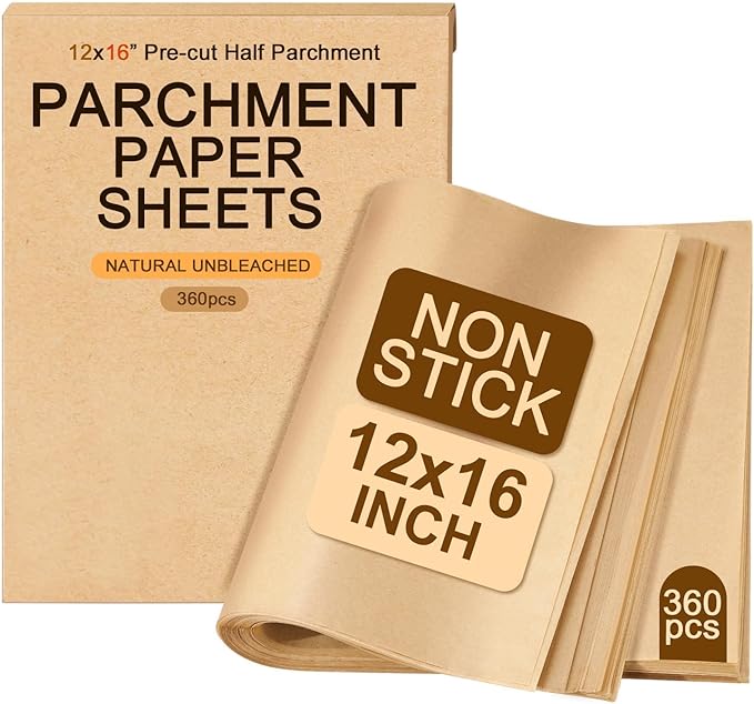 12x16 Inch Parchment Paper Sheets for Baking, 360 Count Thicker Precut Half Sheet Pan Liners, Unbleached Non-Stick Baking Paper for Oven Air Fryer Microwave, 450℉ Heat Resistant (360)