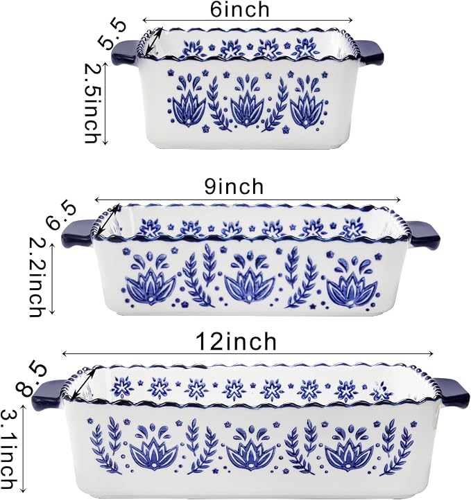 SOUJOY 3 Pack Porcelain Bakeware Set, Rectangular Baking Dishes, Lasagna Pan for Cooking, Kitchen, Casserole Dishes, Cake Dinner, Banquet and Daily Use