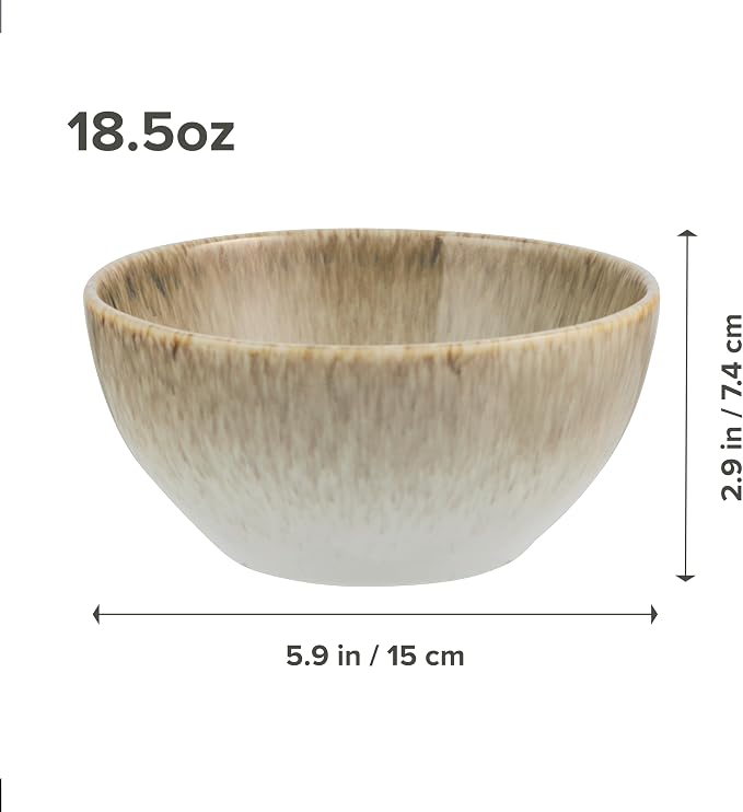Yellowstone 4-Pc Rainwater Cereal Bowl Set – Durable Stoneware Bowls with Reactive Glaze Finish, 6-Inch Diameter, Microwave & Dishwasher Safe – Rustic Modern Everyday Dinnerware