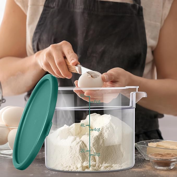 Suclain 4 Set 6 Quart 4 Qt Round Food Storage Containers with Lids Clear Proofing Container for Dough Bread with Scale Handle Home Restaurant Commercial Food Storage (Red, Green)