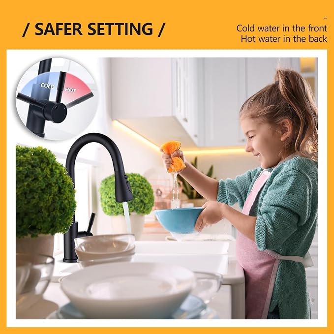 Hiqufet Black Kitchen Faucet with Pull Down Sprayer | Leak-Proof, Fingerprint Resistant Stainless Steel, Single Hole Setup, Single Handle Control