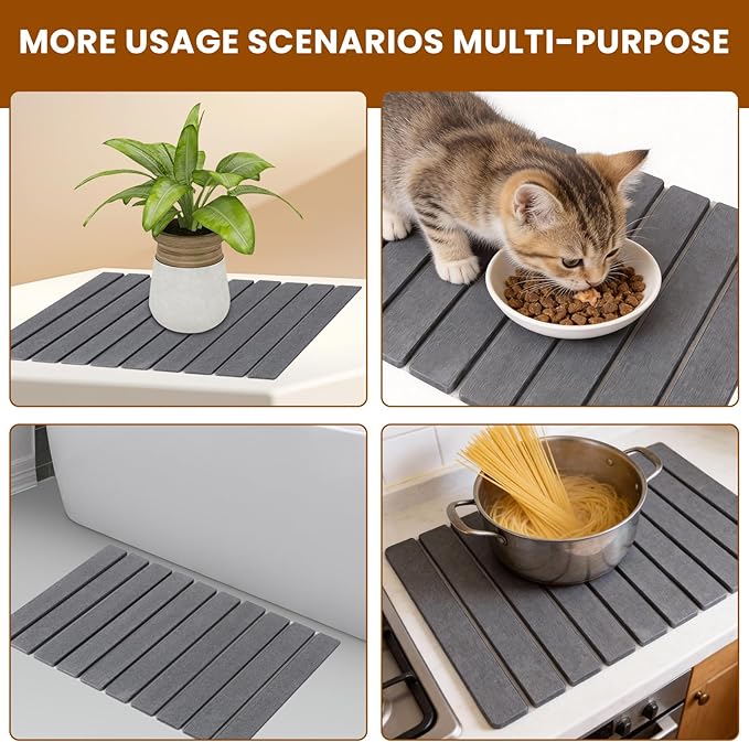 2 Pack Stone Drying Mat for Kitchen Counter, Large Diatomaceous Earth Dish Drying Pads 24"x16", Ultra Absorbent Quick Dry Foldable Mats for Dishes Cups, Matches Any Countertop