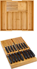 VaeFae Bamboo Silverware Drawer Organizer and Bamboo Knife Drawer Organizer Insert Bundle